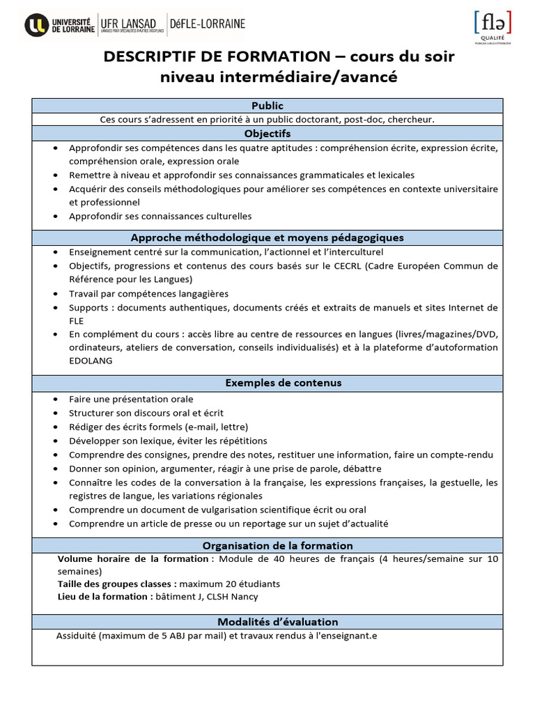 formation cours du soir